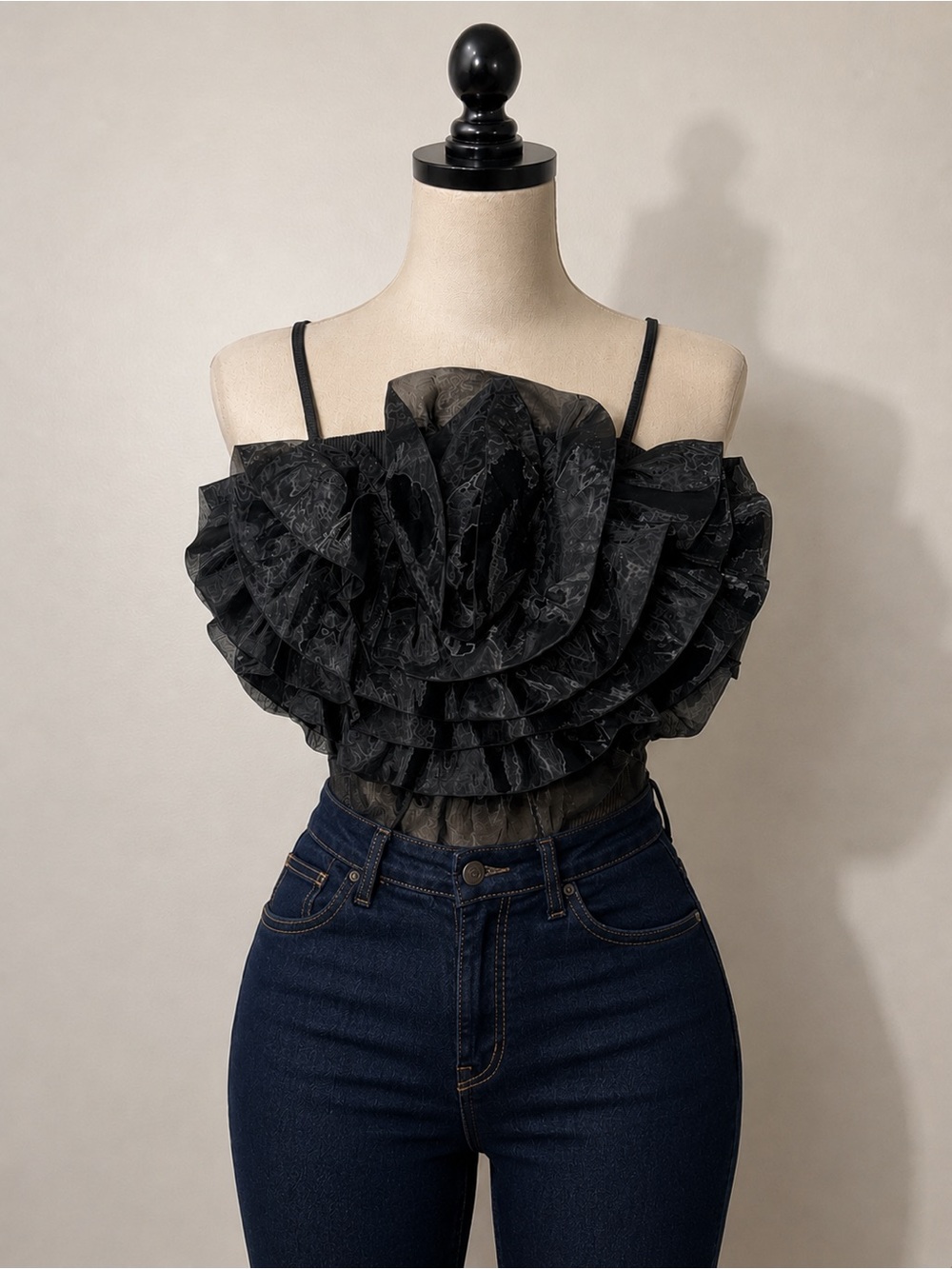 Black Ruffled Organza Tank Top - Picture 2 of 3